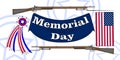 Memorial Day poster. Patriotic holiday banner with flag, veteran attributes like military and war signs and ammunition. USA