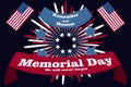 Memorial Day poster. Patriotic holiday banner with flags, fireworks in American traditional colors. USA national event card print. Royalty Free Stock Photo