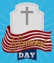 Memorial Day Poster with Tombstone and Flag, Vector Illustration Royalty Free Stock Photo