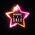 Memorial day sale banner. Realistic glowing star.
