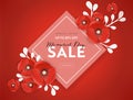 Memorial Day Sale Banner with Red Paper Cut Poppy Flowers. Remembrance Day Discount Poster with Symbol of Peace Poppies