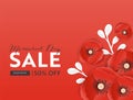 Memorial Day Sale Banner with Red Paper Cut Poppy Flowers. Remembrance Day Discount Poster with Symbol of Peace Poppies