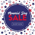 Memorial day sale. Vector banner template with stars pattern and round frame