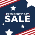 Presidents\' Day Sale Event Square Web Banner Design with American Flag Stripes Border and Abstract Stars in Background