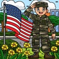 Memorial Day Saluting Soldier Colored Cartoon