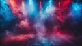 Memorial Day Stage with Red, White & Blue Spotlight and American Flag Background with Smoke - AI Generated Image Royalty Free Stock Photo