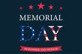 Memorial day template in flat design. Illustration of american holiday. Remember and honor text on ribbon. Starred pattern style