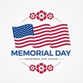 Memorial day usa,  remember and honor - American flag sign and text in circle poppies frame isolate on white background vector Royalty Free Stock Photo