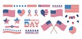 Memorial Day USA set. Independence Day United States icons. USA flag illustration, sign or symbol, badges