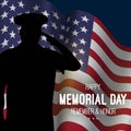 Memorial day. Vector banner with american flag and soldier. Remember & honor. USA patriotic illustration