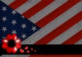 Memorial day or veterans day background. Red poppy flower with black stripe on American flag background. Vector illustration