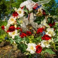 Memorial Day wreath of red, white and blue flowers