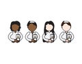 Vector illustration of Jewish boys and girls with White shirts holding memorial candles