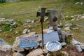 Memorial for italian mountaineer Karl Unterkircher in Nanga Parbat base camp Fairy Meadows Pakistan