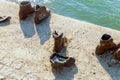 Jewish memorial shoes monument on the Danube Budapest, Hungary Royalty Free Stock Photo