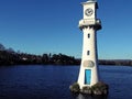 The memorial lighthouse at Roath Park lake.