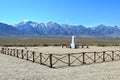 Manzanar Relocation Center National Historic Site with Japanese Memorial and Sierra Nevada, California Royalty Free Stock Photo