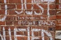 Memorial messages brick wall Charlottesville VA protest tragedy spot Royalty Free Stock Photo