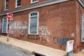 Memorial messages on brick wall Charlottesville VA rally tragedy spot