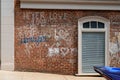 Memorial messages on brick wall at Charlottesville VA tragedy spot