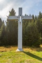 Memorial Orthodox cross on one of the Rhodope peaks in Bulgaria