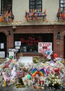 Memorial outside the gay rights landmark Stonewall Inn for the victims of the mass shooting in Pulse Club, Orlando Royalty Free Stock Photo