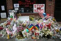 Memorial outside the gay rights landmark Stonewall Inn for the victims of the mass shooting in Pulse Club, Orlando Royalty Free Stock Photo