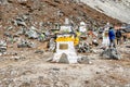 The memorial place on Everest Base Camp trek outside the village of Dughla in Nepal Royalty Free Stock Photo