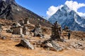 The memorial place on Everest Base Camp trek outside the village of Dughla in Nepal Royalty Free Stock Photo