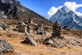 The memorial place on Everest Base Camp trek outside the village of Dughla in Nepal Royalty Free Stock Photo