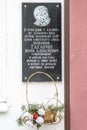 Memorial plaque on the building of the first cosmonaut Yuri Gagarin