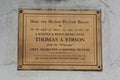 Memorial plaque in commemoration of first projected moving picture by Thomas Edison at Macy`s Herald Square on Broadway