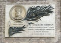 Memorial plaque for Guglielmo Oberdan in Bologna, Italy.