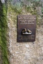 Prague, Czech Republic, January 2015. Memorial plaque in the Prague Zoo.