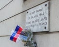 Memorial plaque for a resistance fighter in Paris killed in 1944