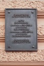 St. Petersburg, Russia - Sep 13, 2018: Memorial plate on wall of historical house