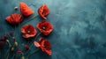 Memorial Red Poppies Banner on Blue Background for Remembrance, ANZAC Day Tribute