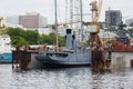 The memorial ship-monument `Red Pennant` is under repair in the MLC Royalty Free Stock Photo