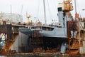 The memorial ship-monument `Red Pennant` is under repair in the MLC Royalty Free Stock Photo