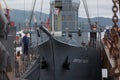 The memorial ship-monument `Red Pennant` is under repair in the MLC Royalty Free Stock Photo