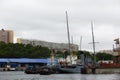 The memorial ship-monument `Red Pennant` is under repair in the MLC Royalty Free Stock Photo