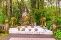 Memorial shrine at Doi Inthanon tropical rainforest park. Elephant statues on the sides as memento of king visit