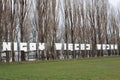 A memorial sign Nigdy WiÃâ¢cej Wojny` in Polish, which means `Never Again War, near Monument at Westerplatt