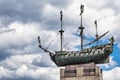 Memorial sign to the russian battleship Poltava on Voskresenskaya Embankment. Saint-Petersburg