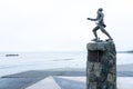 Memorial statue of Young Nick characteristically pointing to land Royalty Free Stock Photo