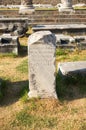 Memorial stone with greek inscriptions, Asclepion, Bergama, Turke Royalty Free Stock Photo