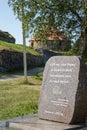 Memorial stone at the place of death of Prince Rurik near the museum-fortress Korela in the city of Priozersk in the Leningrad reg