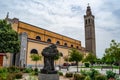 Memorial to the Blessed Martyrs of Albania against the background of the St. Stephen`s Catholic