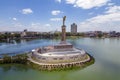 Aerial View Of Monument aux Morts on Lake Anosy ,Antananarivo- capital city of Madagascar