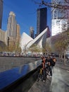 Memorial to the victims of 911 waterfall and the white Oculus building Royalty Free Stock Photo